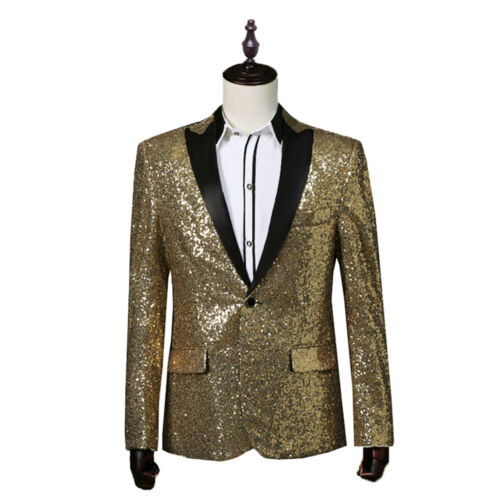 Giacca Tuta Paillettes Peak Bapel Uomo Blazer Matrimonio Prom Costume Danza Spettacolo Glitter - Foto 15 di 17