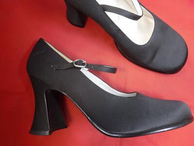 PFR VTG 90s Y2K Unlisted Black Satin Flared Chunky Heel Mary PFR VTG 90s Y2K Unlisted Black Satin Flared Chunky Heel Mary