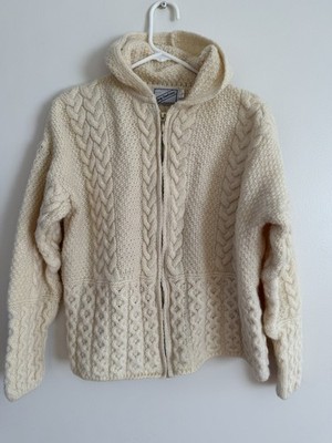 Kerry Traditions Ireland Wool Hooded Aran Full Zip Cardigan Sweater Women s L