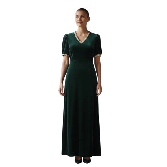 cefinn green dress Alastrina | DARK Green High-Neck Maxi Dress With Gathered-Detailing main image 0