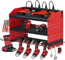 Wall Mount Tool Organizer with Charging Station & 8 Outlets, 3-Layer Garage Rack