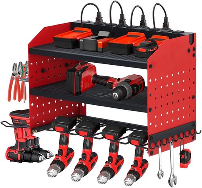 #ad Wall Mount Tool Organizer with Charging Station amp; 8 Outlets 3 Layer Garage Rack $46.49