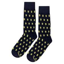 NWT Dollar Sign Dress Socks Novelty Men 8-12 Black Crazy Fun Sockfly