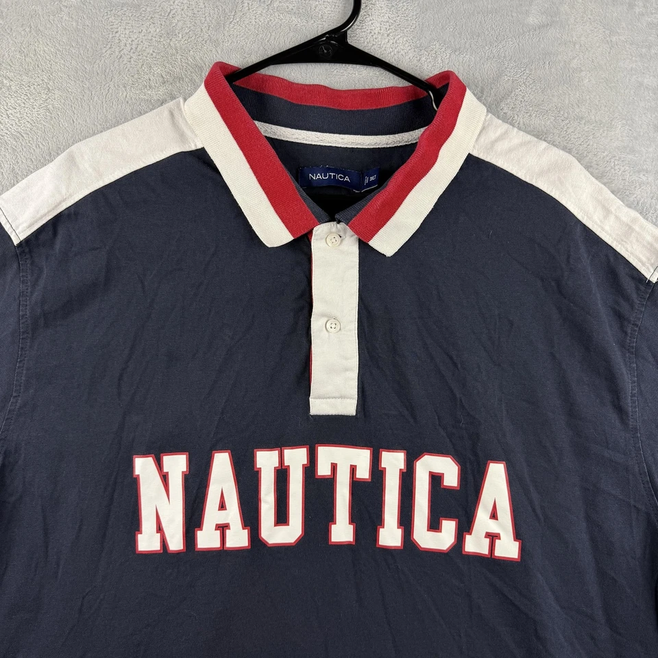 Camisa Nautica De Colección Para Hombres 3XLT Alta Polo Deletrear Logo Grande Manga Corta Foto 3 de 4