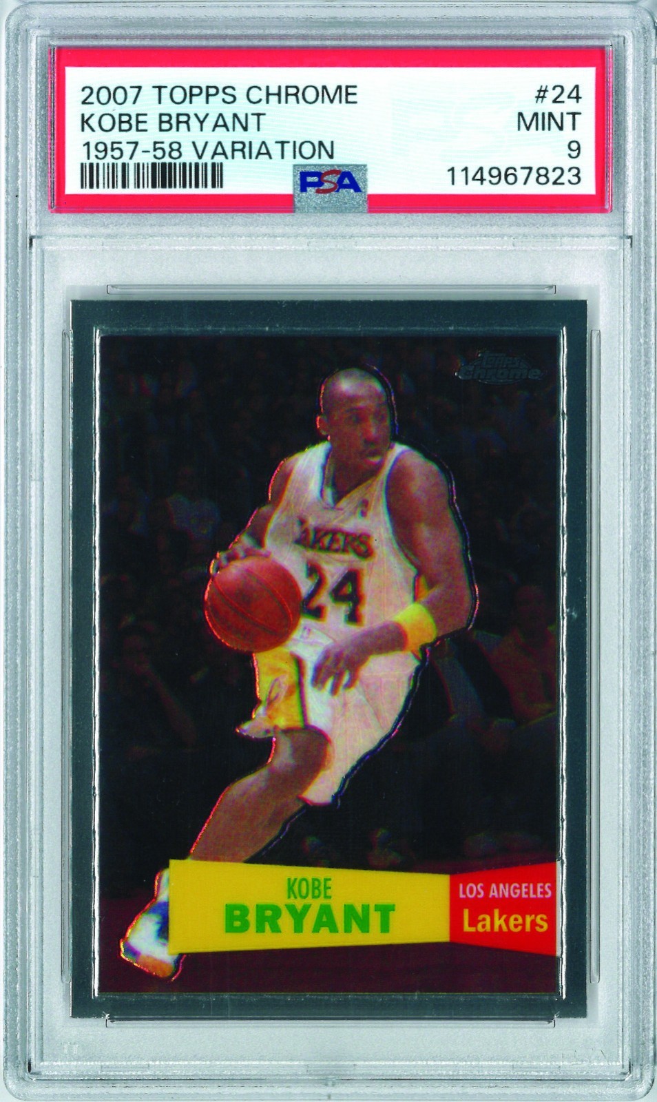 PSA 9 KOBE BRYANT 2007-08 TOPPS CHROME #24 1957-58 VARIATION MINT LA LAKERS