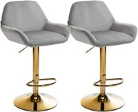 2Er Set Barhocker Braga Gold Samt Grau
