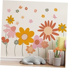 Boho Flower Wall Decals Floral Retro Daisy Wall Art Stickers Garden Window