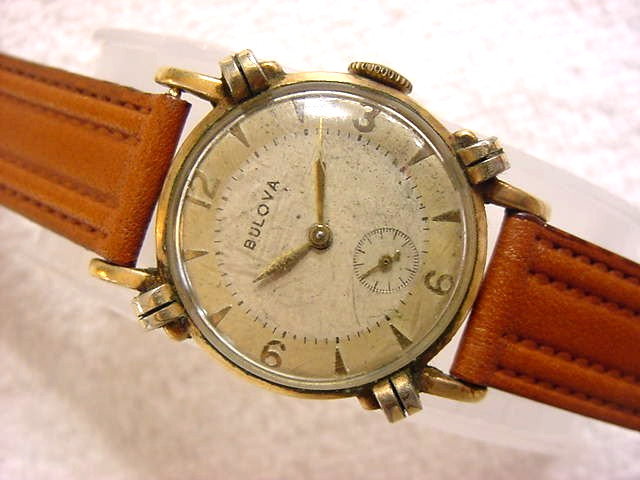 Vintage GOLD FD large antique Art Deco unusual BULOVA KNOT-LUG mens watch