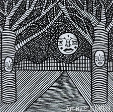 Original Ink Drawing 3.5x3.5in Surreal Fantasy Outsider Landscape Moon Art OOAK