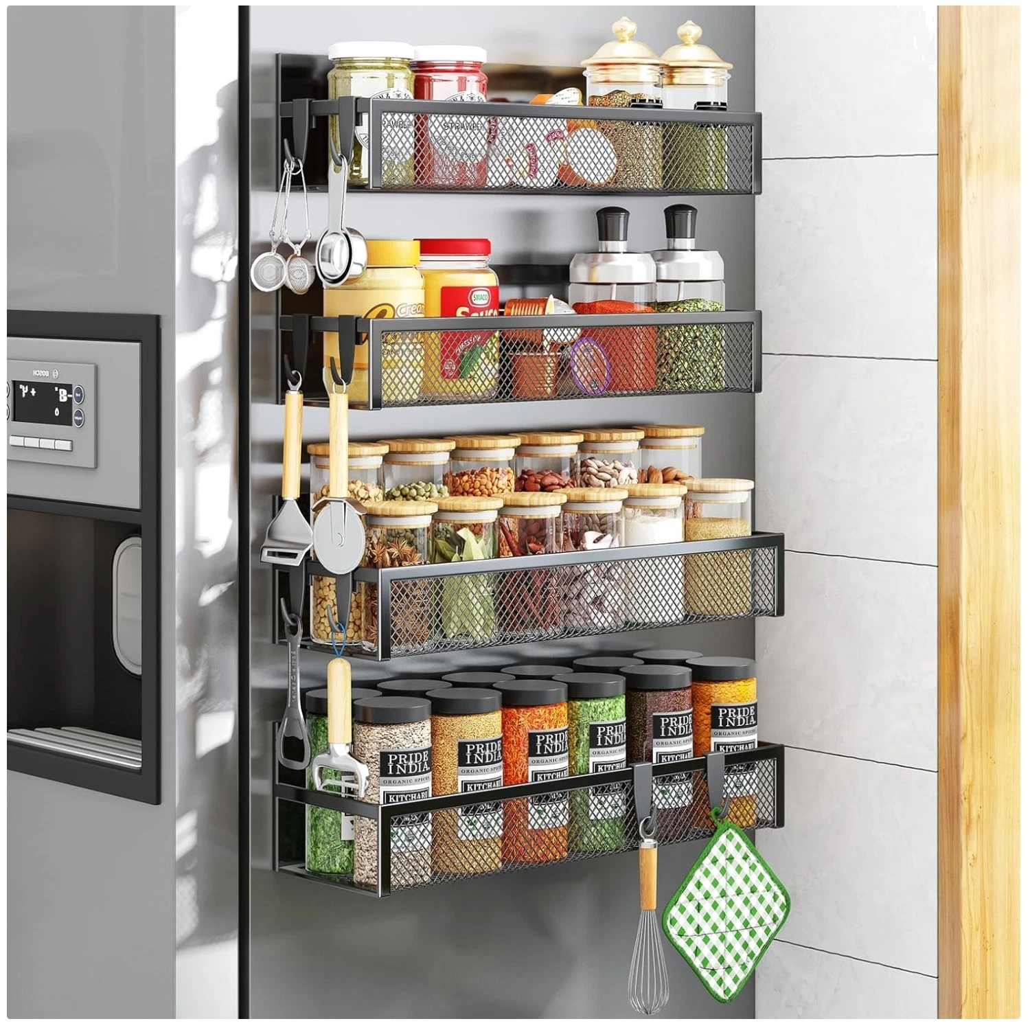 Magnetic Spice Rack for Refrigerator - 4 Pack