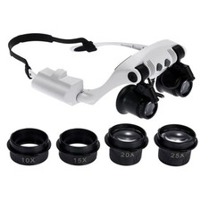 Double Eye Jewelry Watch Repair Magnifier Loupe Glasses With LED Light 8 Lens