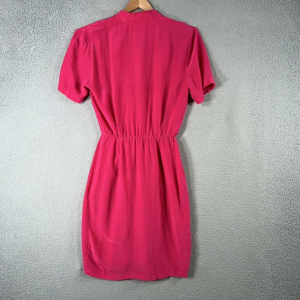 Vestido de seda rosa vintage para mujer 8 pequeño manga corta corbata frontal midi años 80 90 Foto 2 de 4