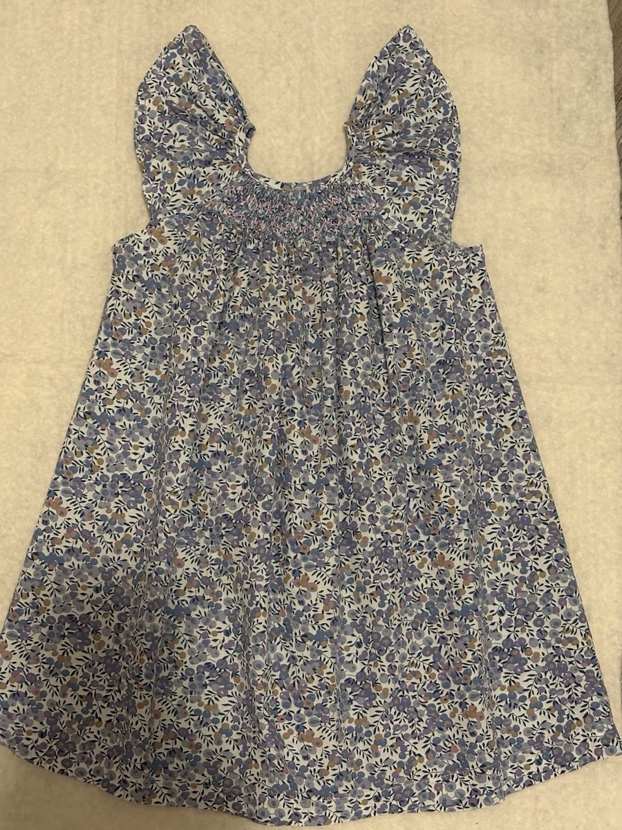 Gil & Niya Smocked Blue Floral Dress Girls Sz 5 110cm Flutter