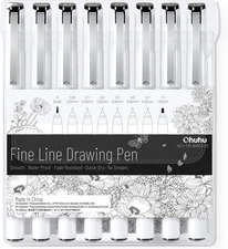 Ohuhu Fineliner Pens Micro Drawing Pens: 8-size 1 Count (Pack of 8), Black 