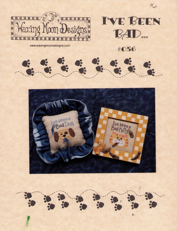 Cross Stitch Waxing Moon Dog Cat I've Been Bad Vintage Pattern - Image 2 of 3