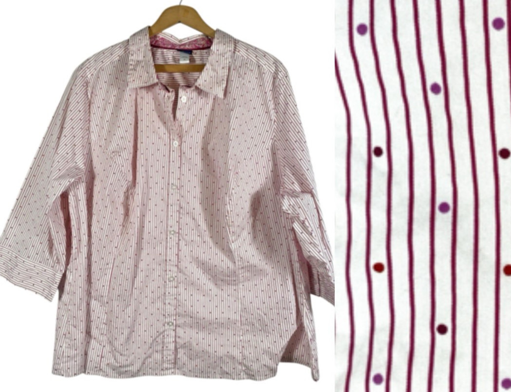 Basic Editions Blouse Top 3X Button Up White Red … - image 1