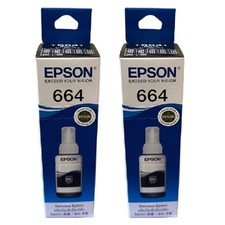 2 Pcs - NEW Genuine Epson 664 Ink Bottle Black T664100 70ml EcoTank Printer T664
