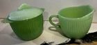 Vintage Fire King Jadeite Jane Ray Creamer and Sugar Bowl Set w/Lid