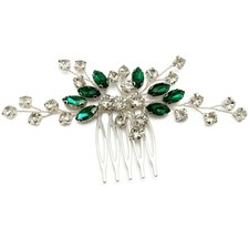 Green Bridal Hair Comb Small Wedding White Emerald Crystal Silver Vine Piece