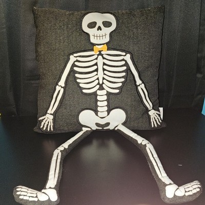 Designer Isaac Mizrahi NY Skeleton 3D Pillow w Legs  Orange Bowtie Large 18''x18''