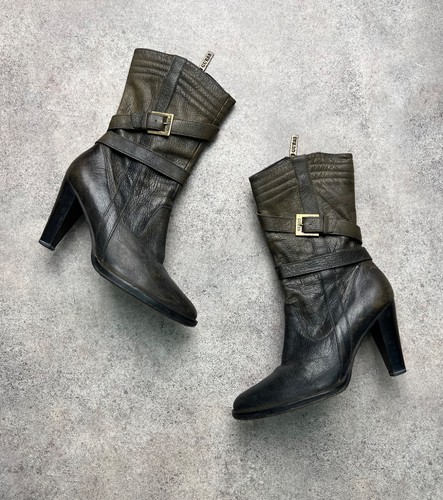 guess vintage faded leather high heels belted boots 37 size - Image 1