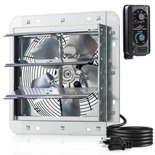 10" Wall Mounted Shutter Exhaust Fan, Automatic Shutter, with Thermostat and ...