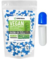 Size 0 Blue/White Empty Vegan Capsules Vegetarian Veggie Kosher Veg Caps Pills