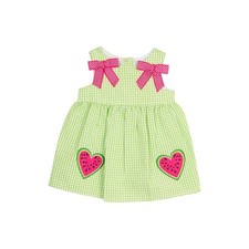 RARE EDITIONS Sleeveless Seersucker Watermelon Hearts Gingham Bow Dress Girls 4