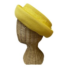 Vintage Sunny Yellow Straw Pillbox Hat with Ribbon 1960s Spring Easter