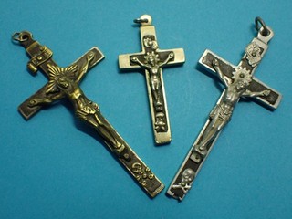 3 antique FRENCH PRIEST crucifixes / SKULL & crossbones / monastery france 1880