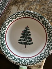 FURIO Italy CHRISTMAS TREE Plates 10.25" DINNER PLATES Set 6 Sponged