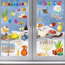 Hanukkah Window Clings Menorah and Dreidel Decoration Glass Window Decals 9 S...