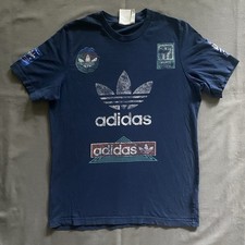 2010s Adidas Logos T Shirt Mens Medium Navy Blue Short Sleeve Trefoil 3-Stripe