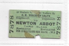 Teignmouth Newton Abbot Great Western Railway 3rd Class Forces Leave Ticket GWR