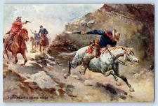 c1910's Pursuit Of A Horse Thief Frank Teller Cowboys Signed Artist Postcard