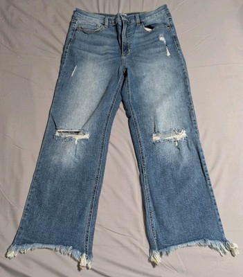 Sneak Peek High Rise Straight Leg Ankle Jeans Womens 30 Distressed Raw Hem