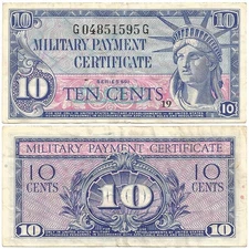 1961-1964 MILITARY PAYMENT CERTIFICATE "10¢ Note" STATUE of LIBERTY Series 591