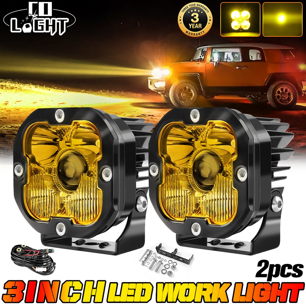 COLIGHT 2PCS LASER 3" LED Work Light Amber Beam Spot Pods Offroad Driving Lights