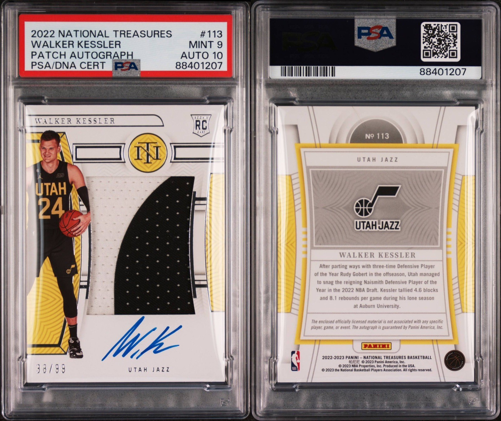 2022 National Treasures Rookie Patch Autograph Walker Kessler  /99 PSA 9 Auto 10 view 3