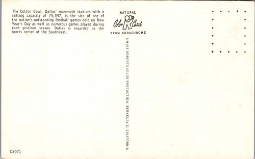 Vintage Postcard Cotton Bowl Stadium Dallas Texas TX Packed Sports Stadium - Picture 2 of 3