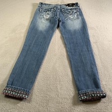 Miss Me Signature Cropped Jeans Womens 25 Medium Wash Distressed Aztec Cuff