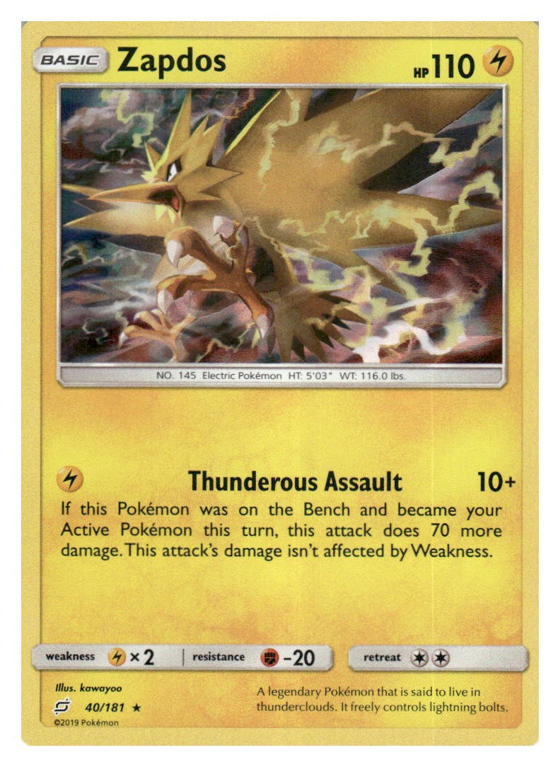 Zapdos 40/181 Holo Rare Team Up Pokemon Lightly Played