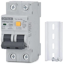 Ground Fault Circuit Breaker, 20 Amp 120V AC DIN Rail Mount Residual Current... 