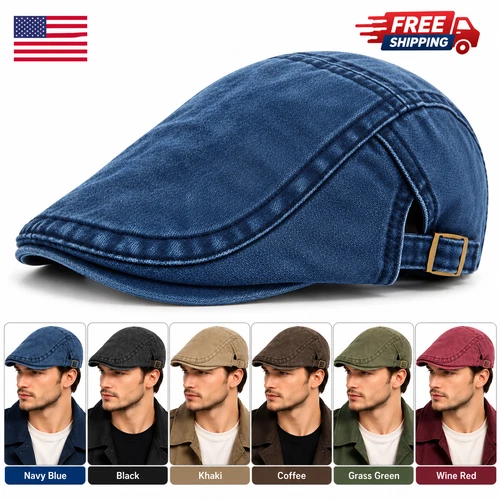 Mens Vintage Flat Cap Newsboy Beret Hat Cotton Adjustable Casual Unisex - product listing photo