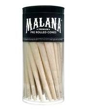 Malana Organic King Cones 100 Pack~Cigarette Rolling Paper Free Tube Holder