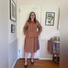 30s Vintage Brown Gabardine Skirt Suit