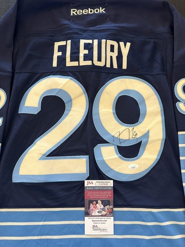 Camiseta deportiva clásica de invierno firmada por Marc-Andre Fleury Penguins Auto certificado de autenticidad JSA - Imagen 2 de 6