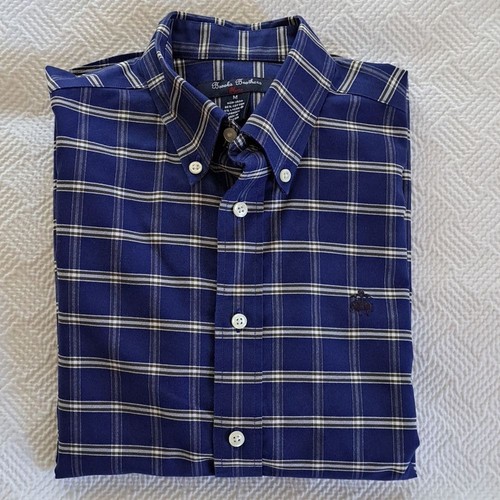 NWOT Brooks Brothers Boys Blue Plaid Non-Iron Button Down Dress Shirt Size M - Picture 7 of 7