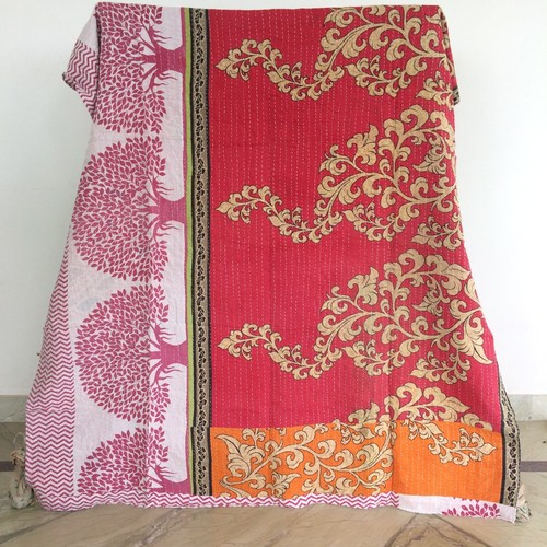 Vintage Reversible Kantha Blanket Quilts Indian Twin Bedding Ralli Retro Throw - Picture 4 of 21