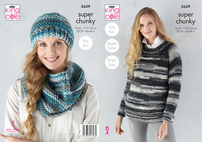 King Cole Damen Super Grobstrickmuster Easy Knit Pullover Kutte & Mütze 5639